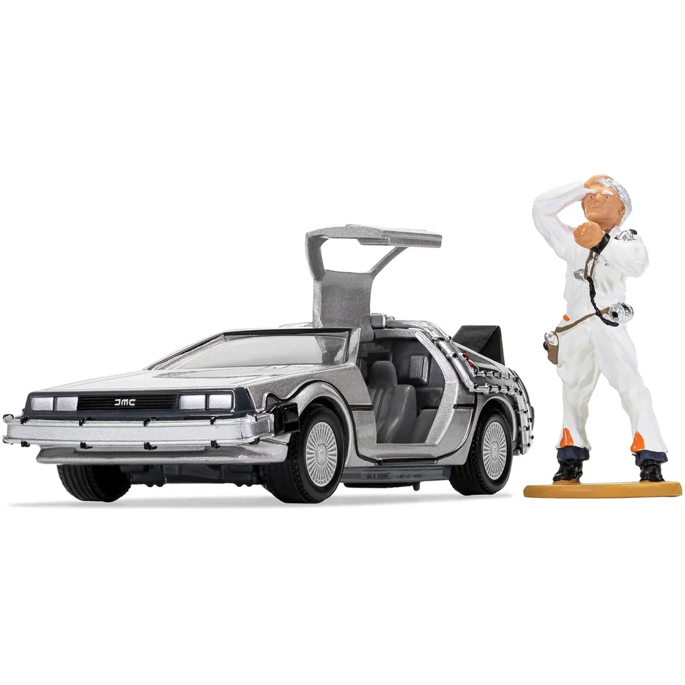 Back to the Future DeLorean and Doc Brown Figure Model Set - Scale 1:36 Image 1