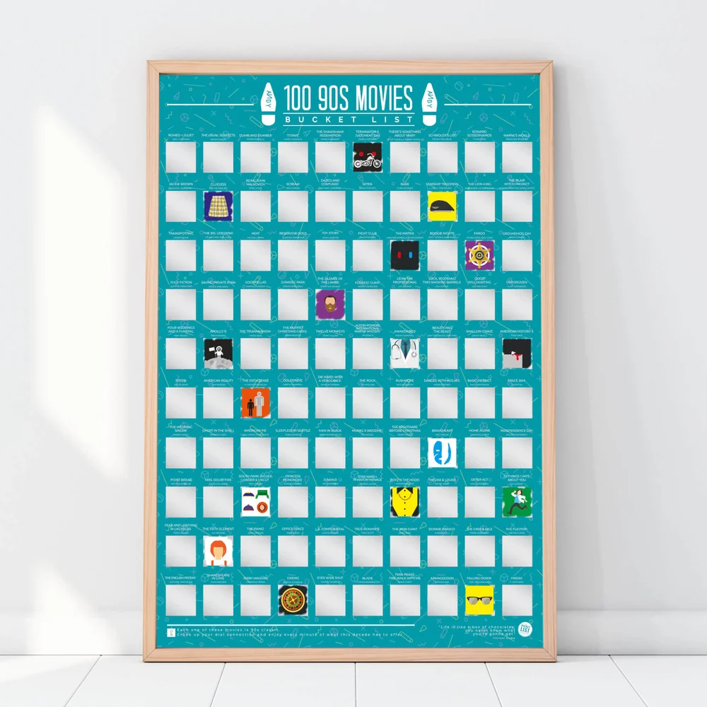 100 90's Movies Bucket List Scratch Poster Image 1
