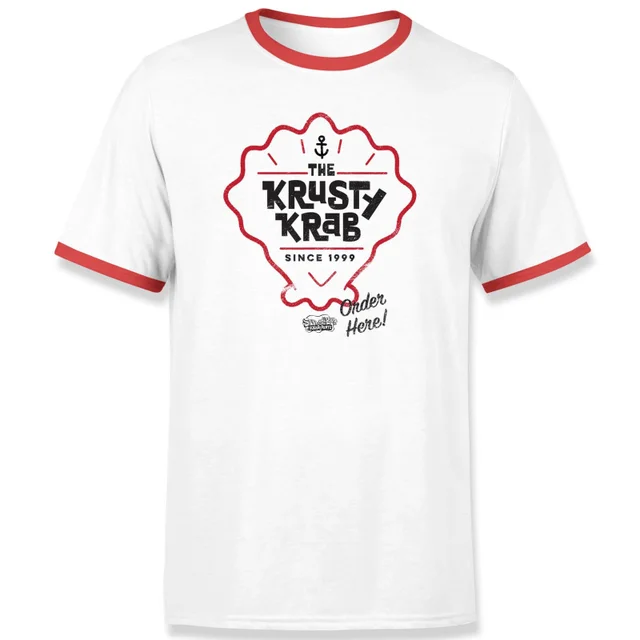 Spongebob Krusty Krab Unisex Ringer T-Shirt - White / Red