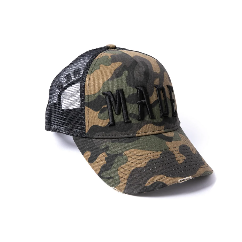Milliner Camo Distressed Cotton Trucker Made 3D Embroidered Image 1