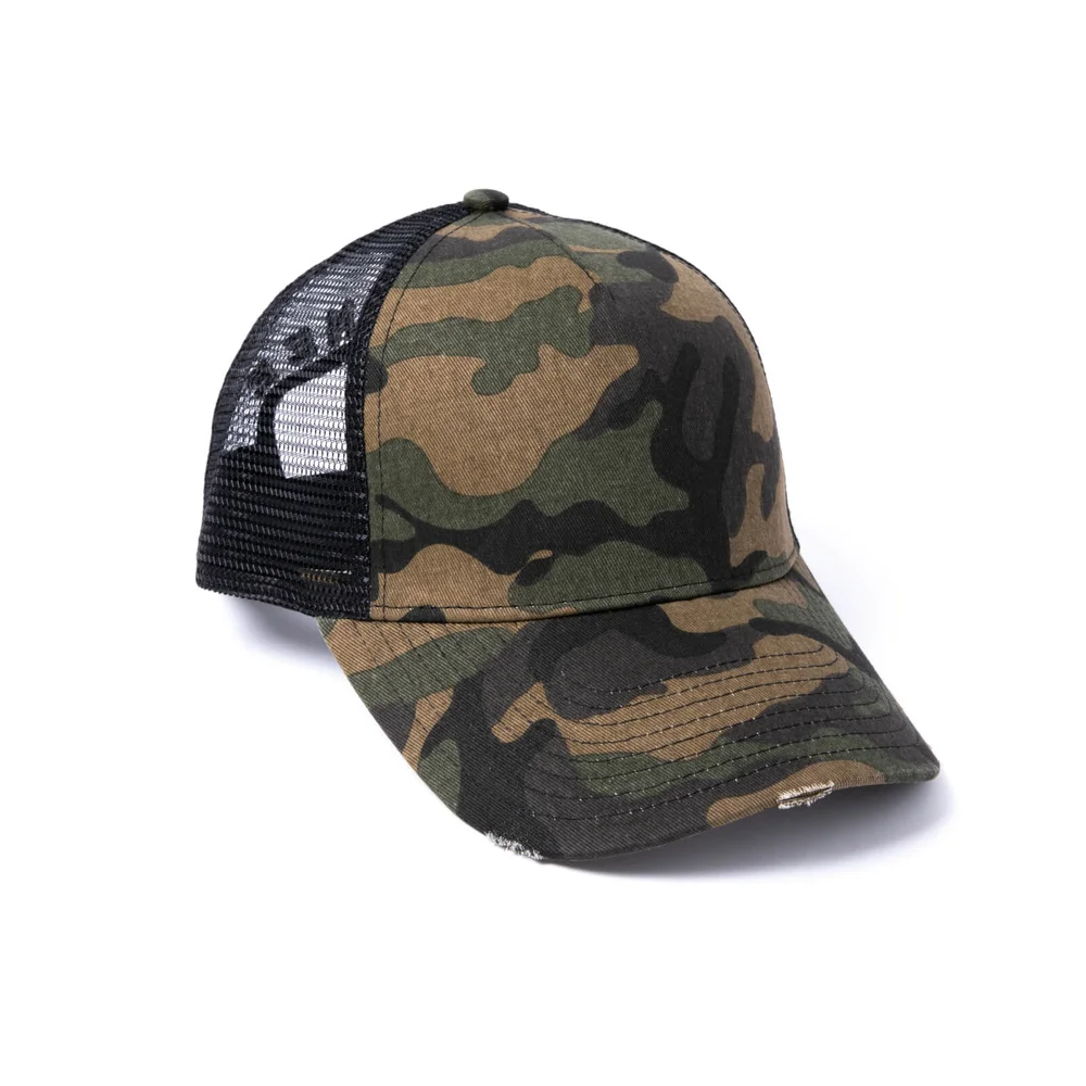 Milliner Plain Camo Distressed Cotton Trucker Image 1