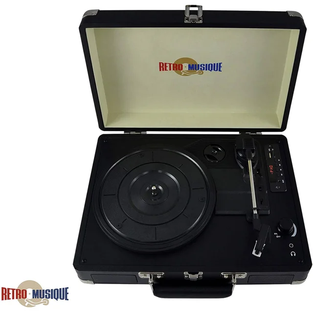 Retro Musique Suitcase LP Player + Radio - Black (UK Plug)
