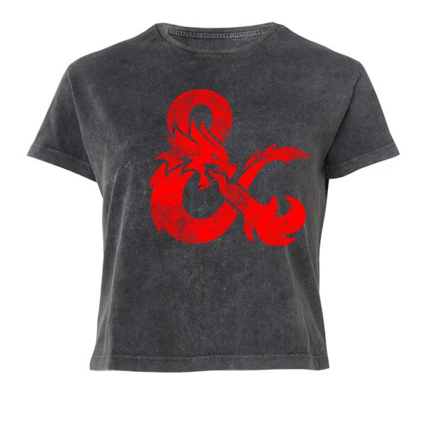 Dungeons & Dragons Distressed Red Ampersand Women's Cropped T-Shirt - Black Acid Wash - XS Image 1