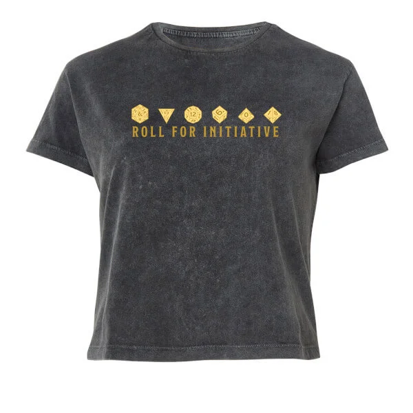 Dungeons & Dragons Roll For Initiative Women's Cropped T-Shirt - Black Acid Wash - XS Image 1