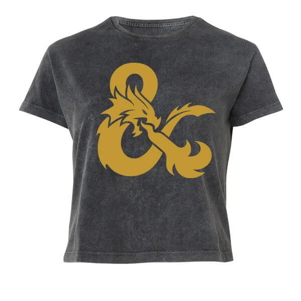 Dungeons & Dragons Gold Ampersand Women's Cropped T-Shirt - Black Acid Wash - XS Image 1