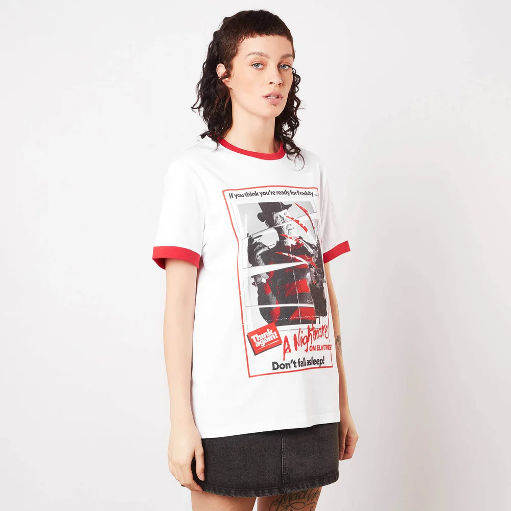 A Nightmare On Elm Street Don't Fall Asleep Unisex Ringer T-Shirt - White / Red - S Image 1