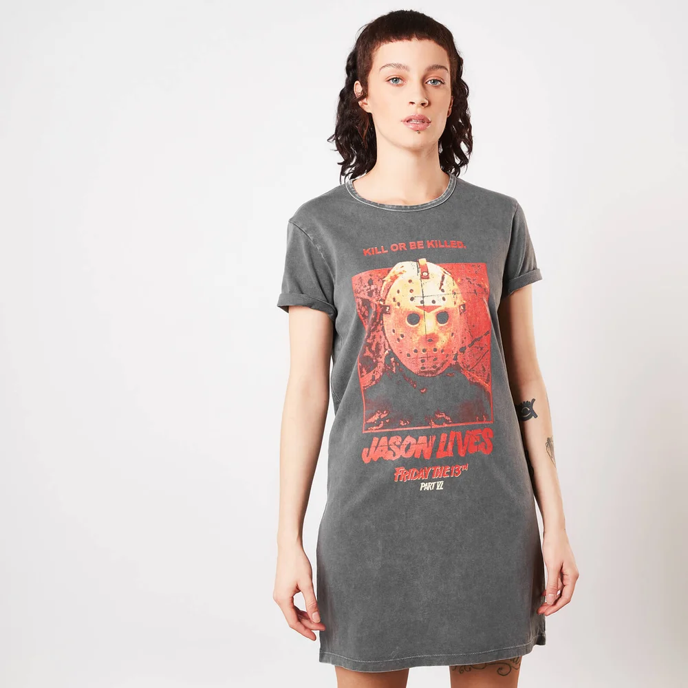 Friday the 13th Jason Lives Women's T-Shirt Dress - Black Acid Wash - XS Image 1