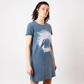 The Thing Man Is The Warmest Place To Hide Women's T-Shirt Dress - Navy Acid Wash