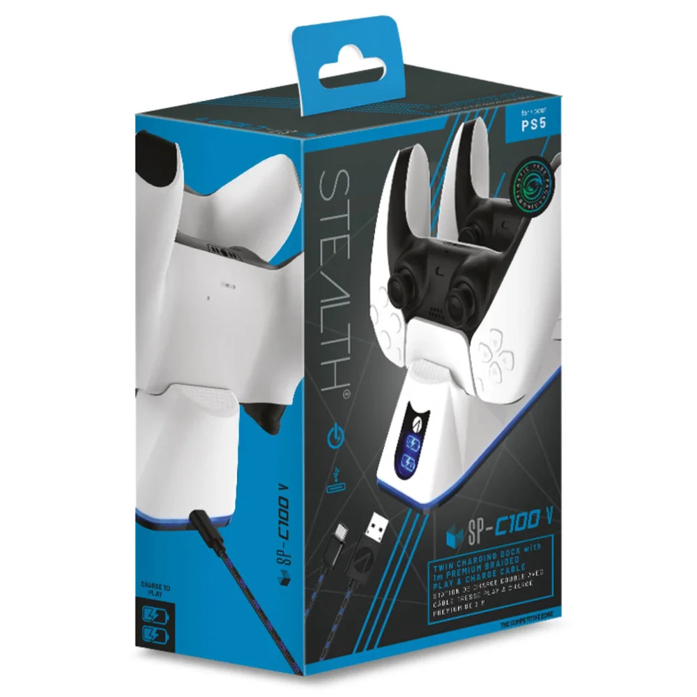 PS5 Twin USB Charging Dock & Play & Charge Cable - White Image 1