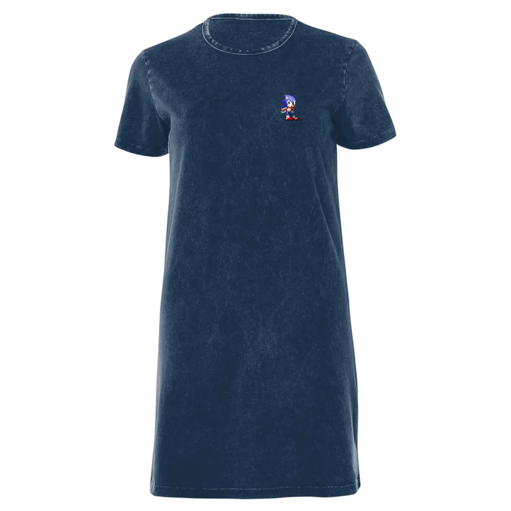 Sega Sonic Pixel Women's T-Shirt Dress - Navy Acid Wash - XXL - Navy Acid Wash Image 1