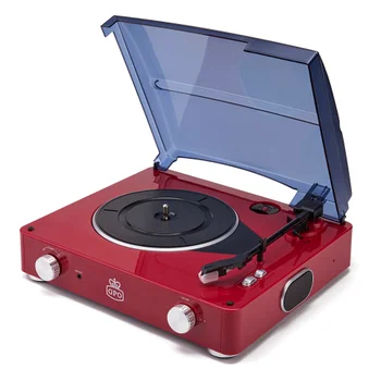 GPO Retro Stylo Turntable (3 Speed) with Built-In Speakers - Red