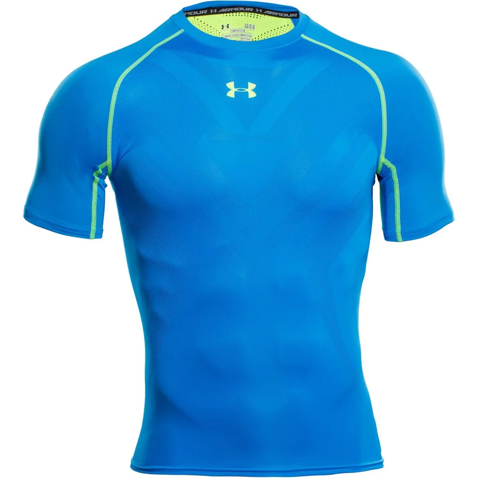 Under Armour Men's Armourvent Compression Short Sleeve Training T-Shirt - Blue Jet/High-Vis Yellow - S - Blue/Yellow Image 1
