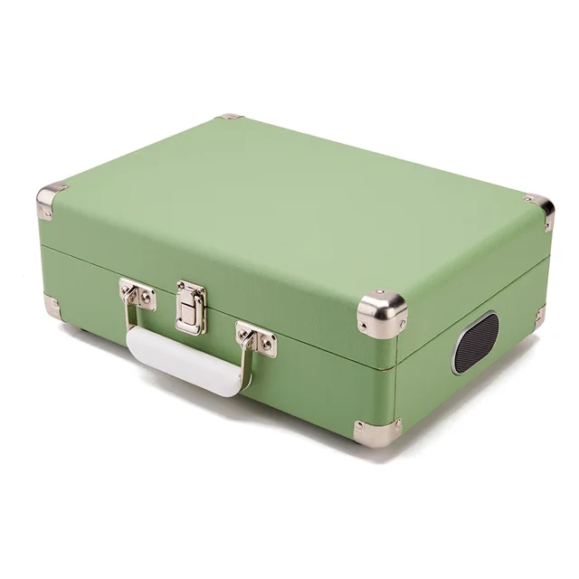 GPO Retro Attache Briefcase Style Three-Speed Portable Vinyl Turntable with Free USB Stick and Built-In Speakers - Apple Green