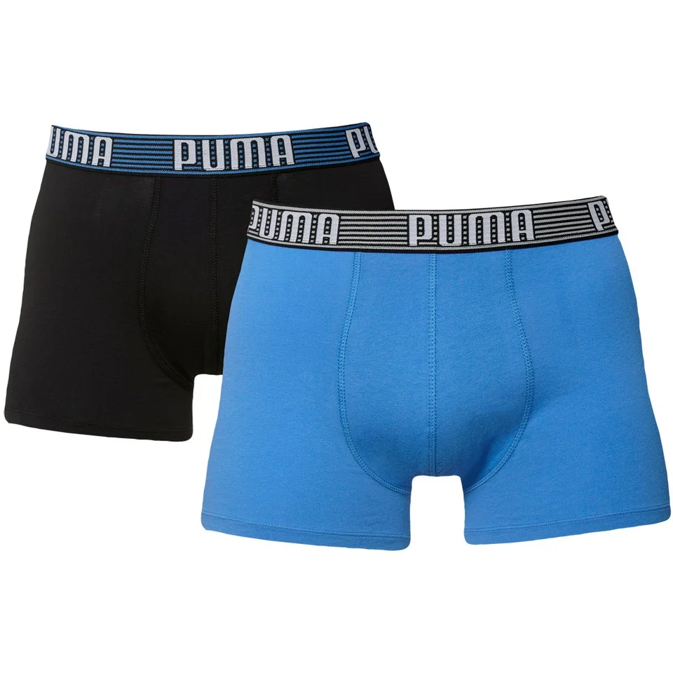 Puma Men's 2 Pack Striped Waistband Boxers - Blue/Black - S - Blue/Black Image 1