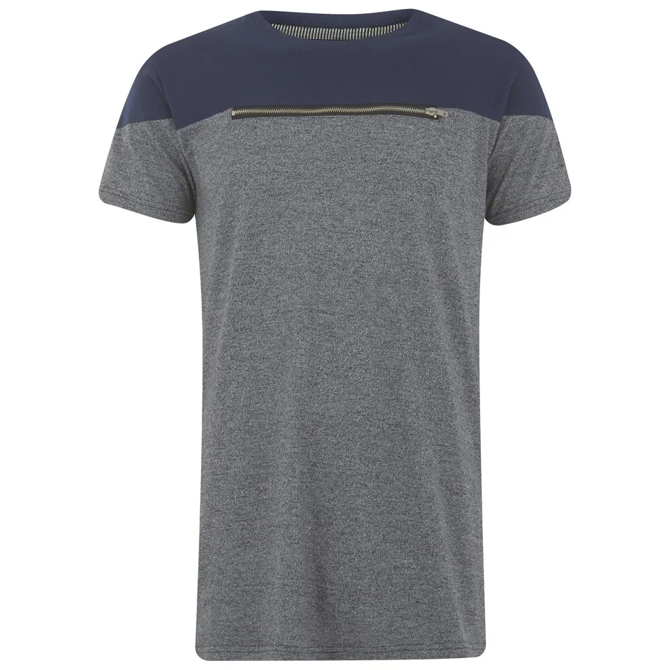 Eclipse Men's Ruskin Zip Chest Cut and Sew T-Shirt - Grey/Navy - S - Grey/Blue Image 1