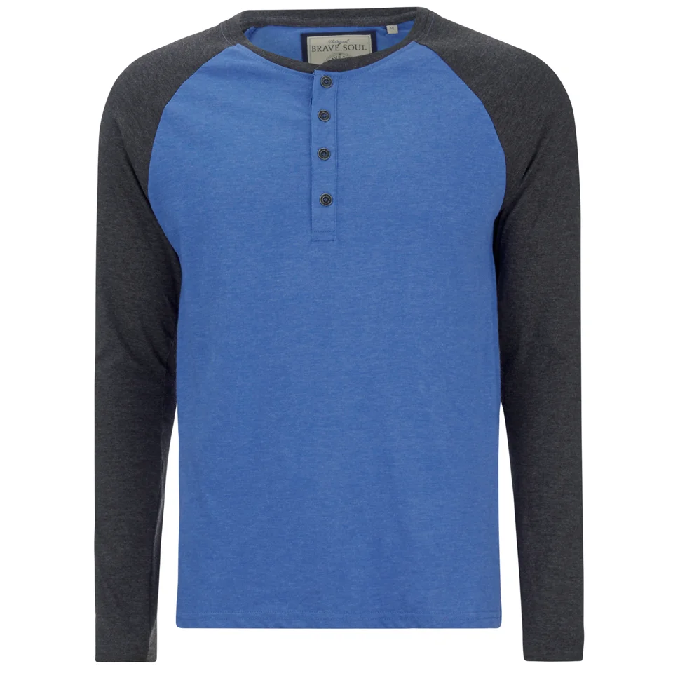 Brave Soul Men's Rasmus Grandad Long Sleeved Top - Ocean Blue/Charcoal - S - Blue Image 1