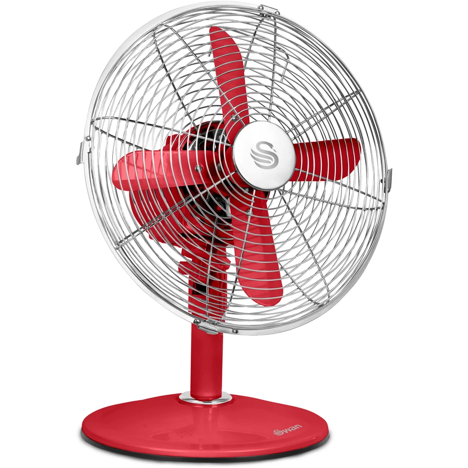 Swan SFA1010RN Retro Desk Fan - Red - 12 Inch Image 1