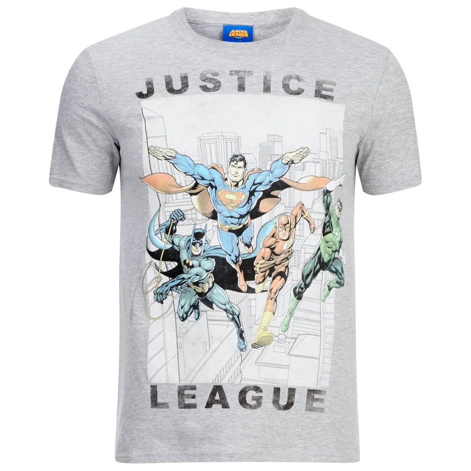 DC Comics Men's Justice League Flying T-Shirt - Grey Marl - S - Grey Image 1