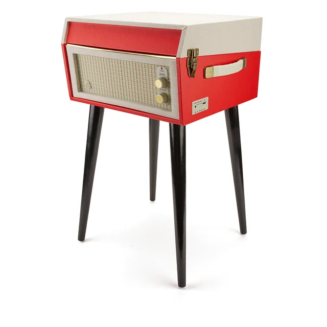 GPO Retro Bermuda Classic Style Turntable with MP3, USB, Built-In Speakers and Removable Legs - Red/Cream