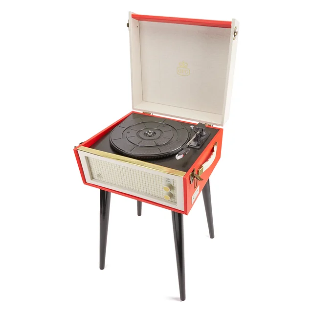 GPO Retro Bermuda Classic Style Turntable with MP3, USB, Built-In Speakers and Removable Legs - Red/Cream