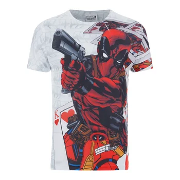 Marvel Men's Deadpool Cards T-Shirt - White