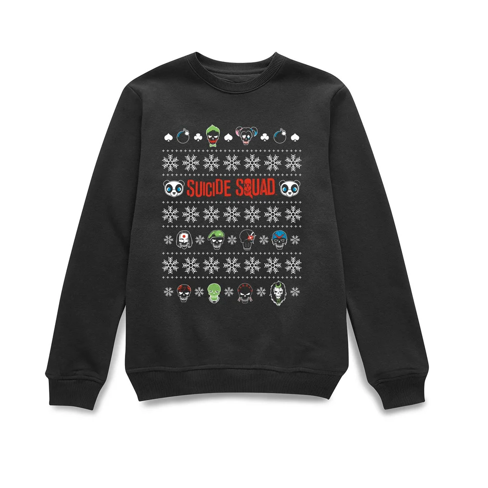 DC Comics Suicide Squad Character Faces Black Christmas Jumper - S Image 1