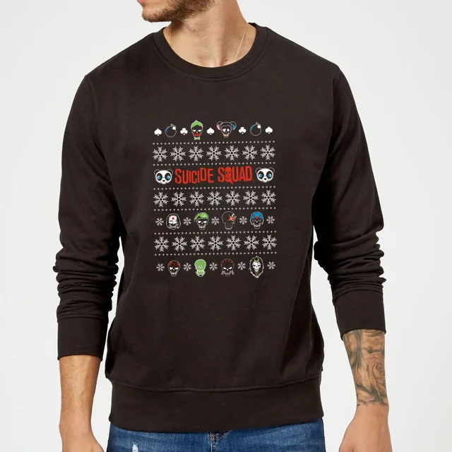 DC Comics Suicide Squad Character Faces Black Christmas Jumper