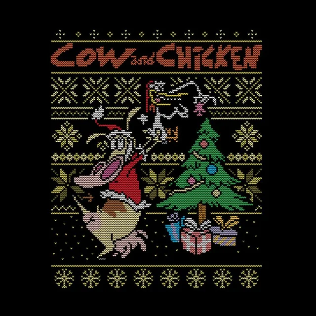 Cow and Chicken Cow And Chicken Pattern Men's Christmas T-Shirt - Black