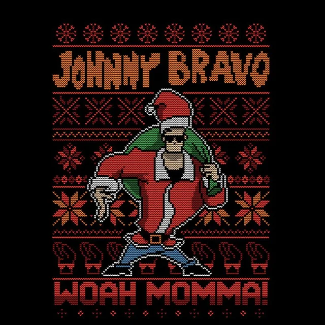 Johnny Bravo Johnny Bravo Pattern Men's Christmas T-Shirt - Black