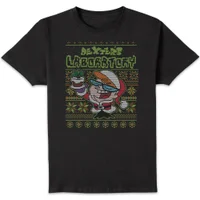 Dexter's Lab Pattern Men's Christmas T-Shirt - Black