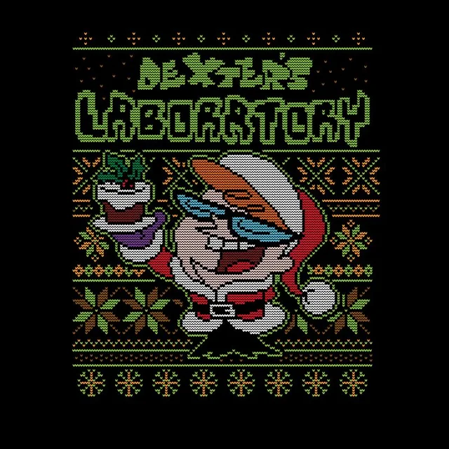 Dexter's Lab Pattern Men's Christmas T-Shirt - Black