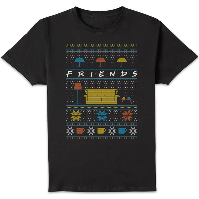 Friends Sofa Knit Men's Christmas T-Shirt - Black