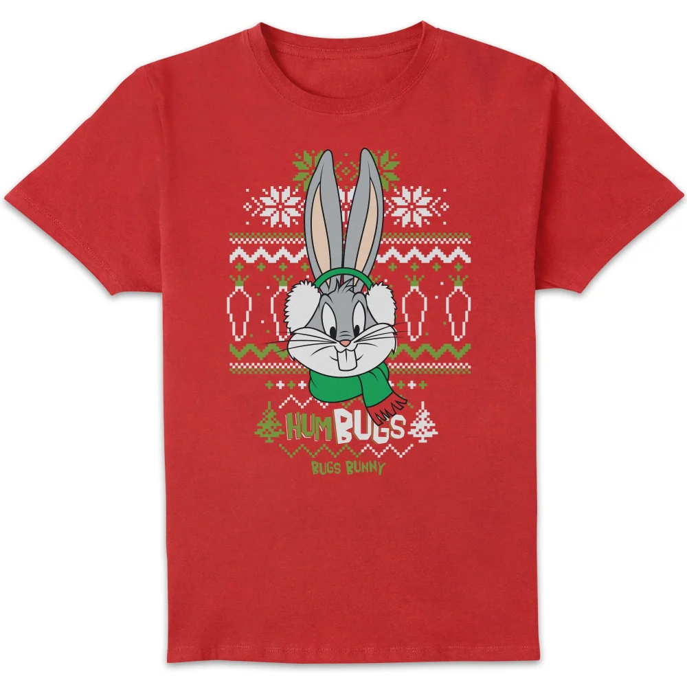 Looney Tunes Bugs Bunny Knit Men's Christmas T-Shirt - Red - S Image 1
