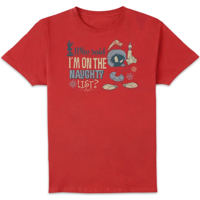 Looney Tunes Martian Who Said Im On The Naughty List Men's Christmas T-Shirt - Red