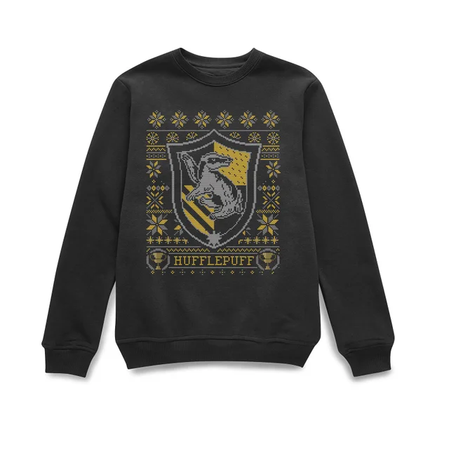 Harry Potter Hufflepuff Crest Christmas Jumper - Black