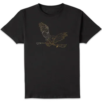 Harry Potter Hedwig Broom Gold Men's T-Shirt - Black