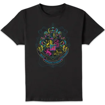 Harry Potter Hogwarts Neon Crest Men's T-Shirt - Black