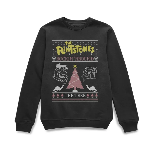 Flintstones Rockin Around The Tree Christmas Jumper - Black