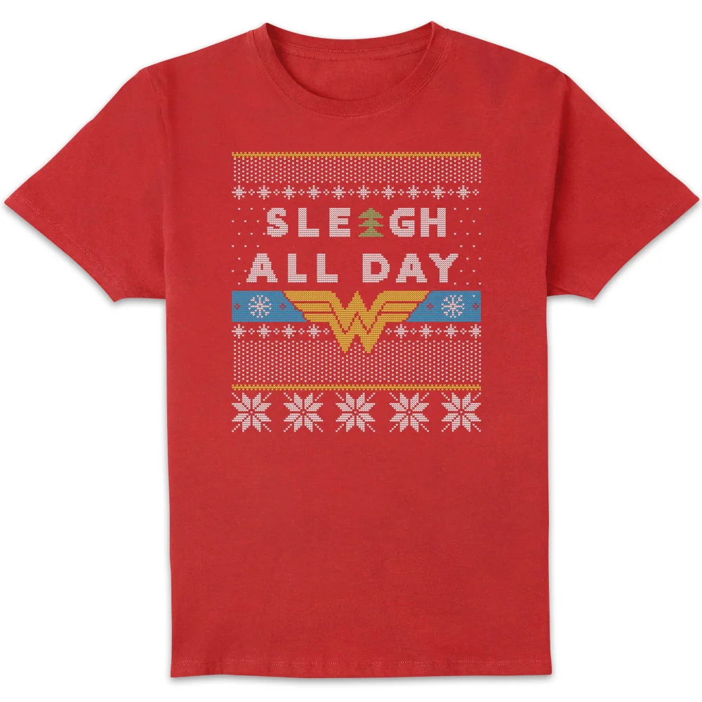 Wonder Woman 'Sleigh All Day Men's Christmas T-Shirt - Red - S Image 1