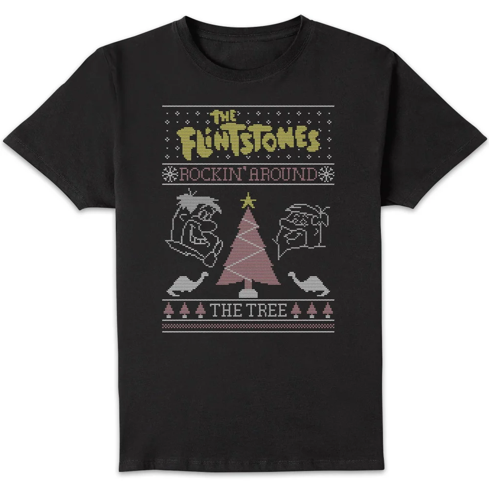 Flintstones Rockin Around The Tree Men's Christmas T-Shirt - Black - S Image 1