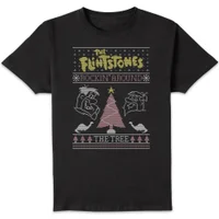 Flintstones Rockin Around The Tree Men's Christmas T-Shirt - Black - undefined undefined