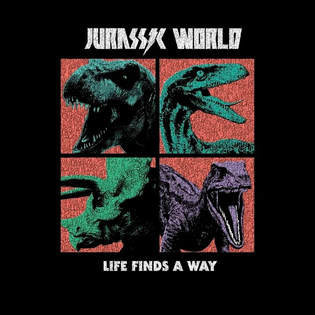 Jurassic Park World Four Colour Faces Men's T-Shirt - Black