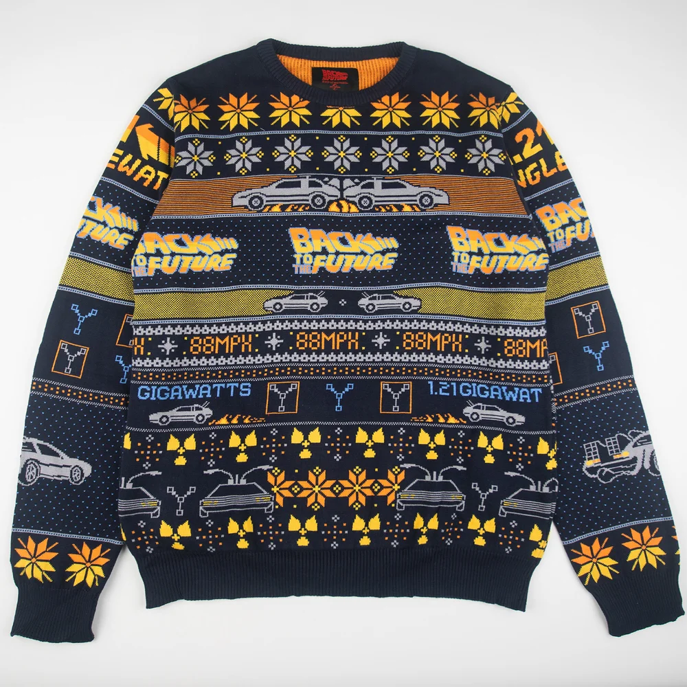 Back to the Future Christmas Knitted Jumper Navy - XS Image 1