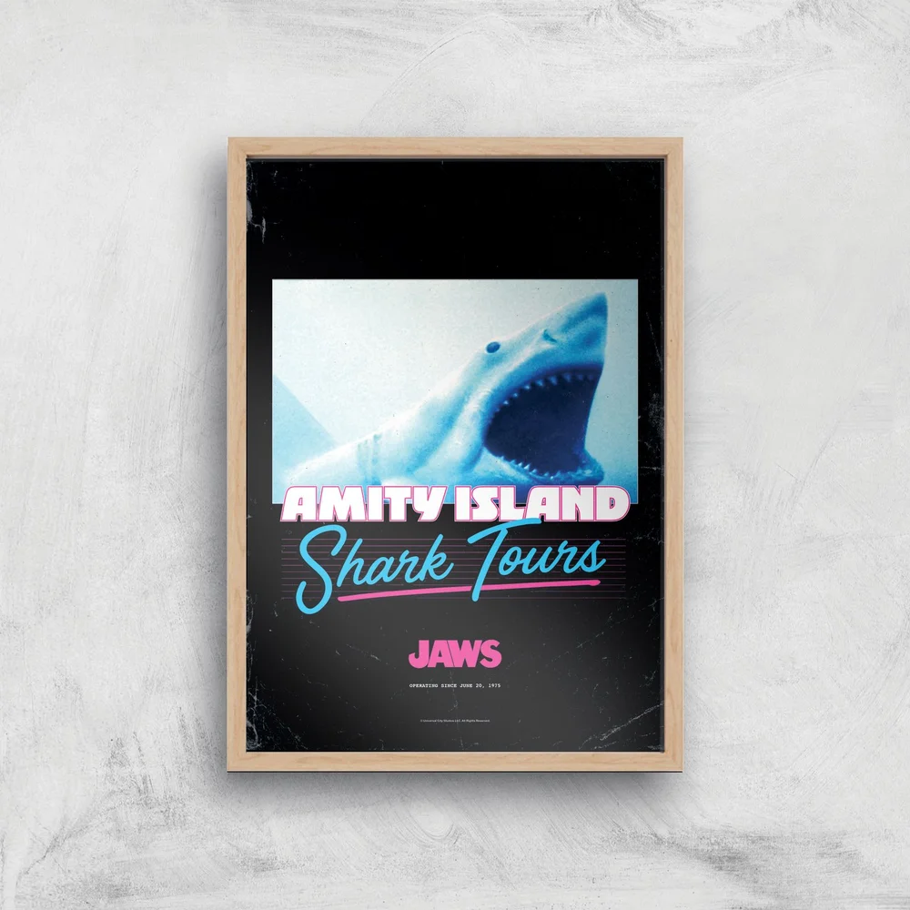 Jaws Amity Island Shark Tours Giclee Art Print - A4 - Wooden Frame Image 1