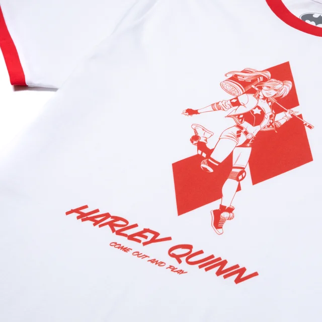 Batman Villains Harley Quinn Unisex Ringer T-Shirt - White / Red