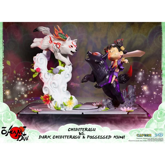 First 4 Figures Okami Chibiterasu Vs Dark Chibiterasu & Possessed Kuni Resin Statue (33cm)