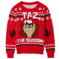 Taz the Season Christmas Kids Knitted Jumper Red