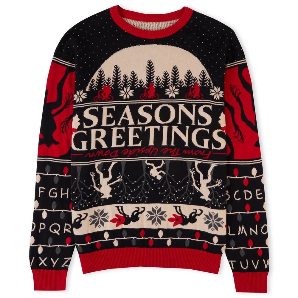 Stranger Things Seasons Greeting Christmas Knitted Jumper Black - XS Image 1