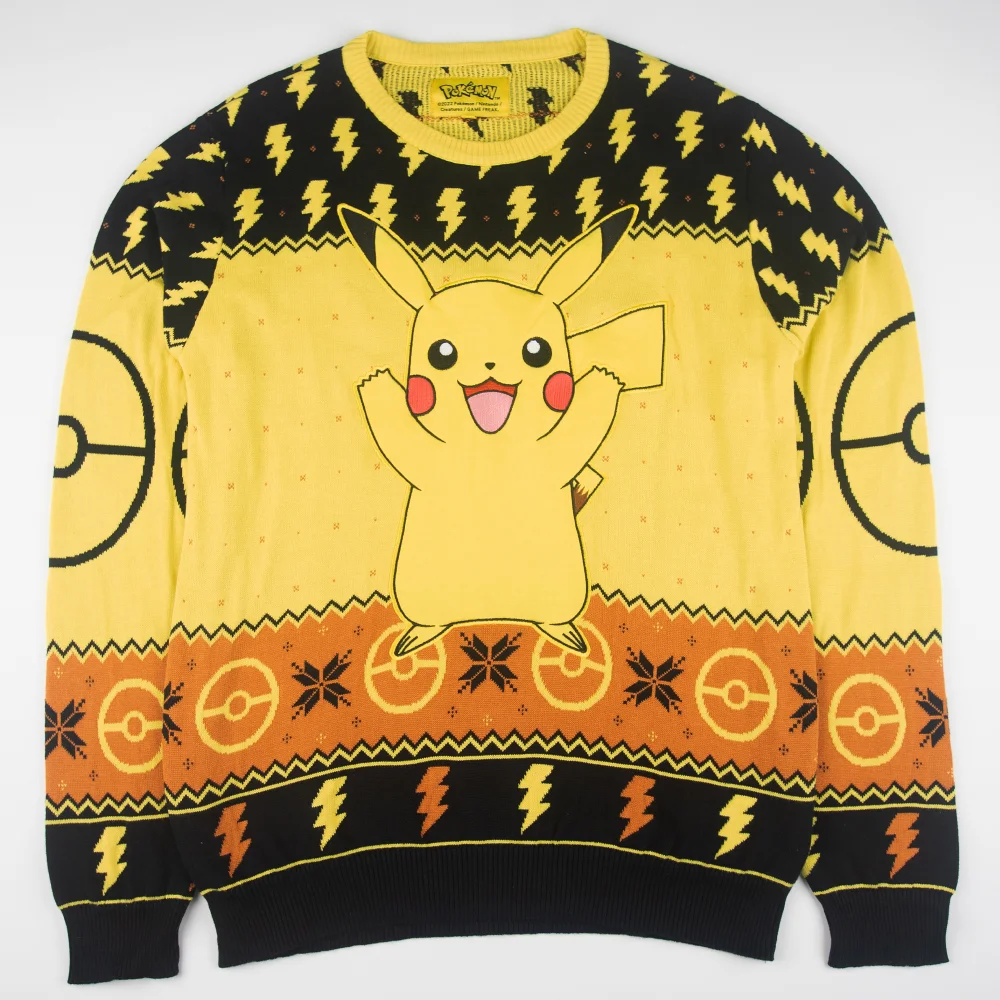 Pokémon Pikachu Christmas Knitted Jumper Black - XL Image 1