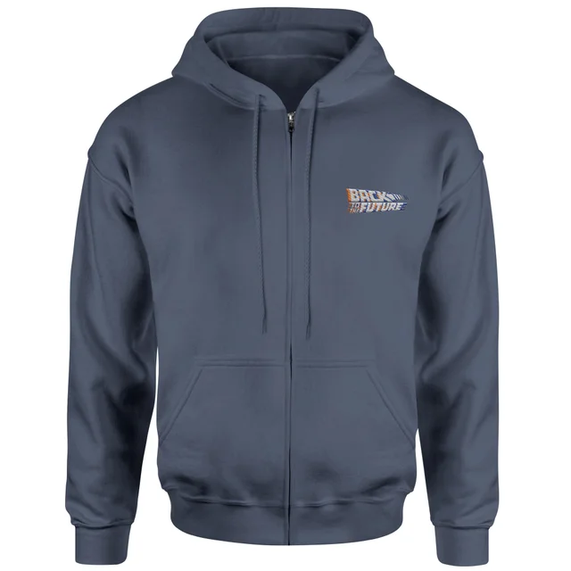 Back To The Future Logo Embroidered Unisex Zipped Hoodie - Navy